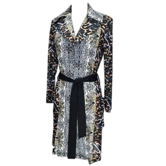 Petit Pois Couture NWT Multi Color Animal Print Semi-Sheer Duster Coat Top Sz L - Picture 2 of 16
